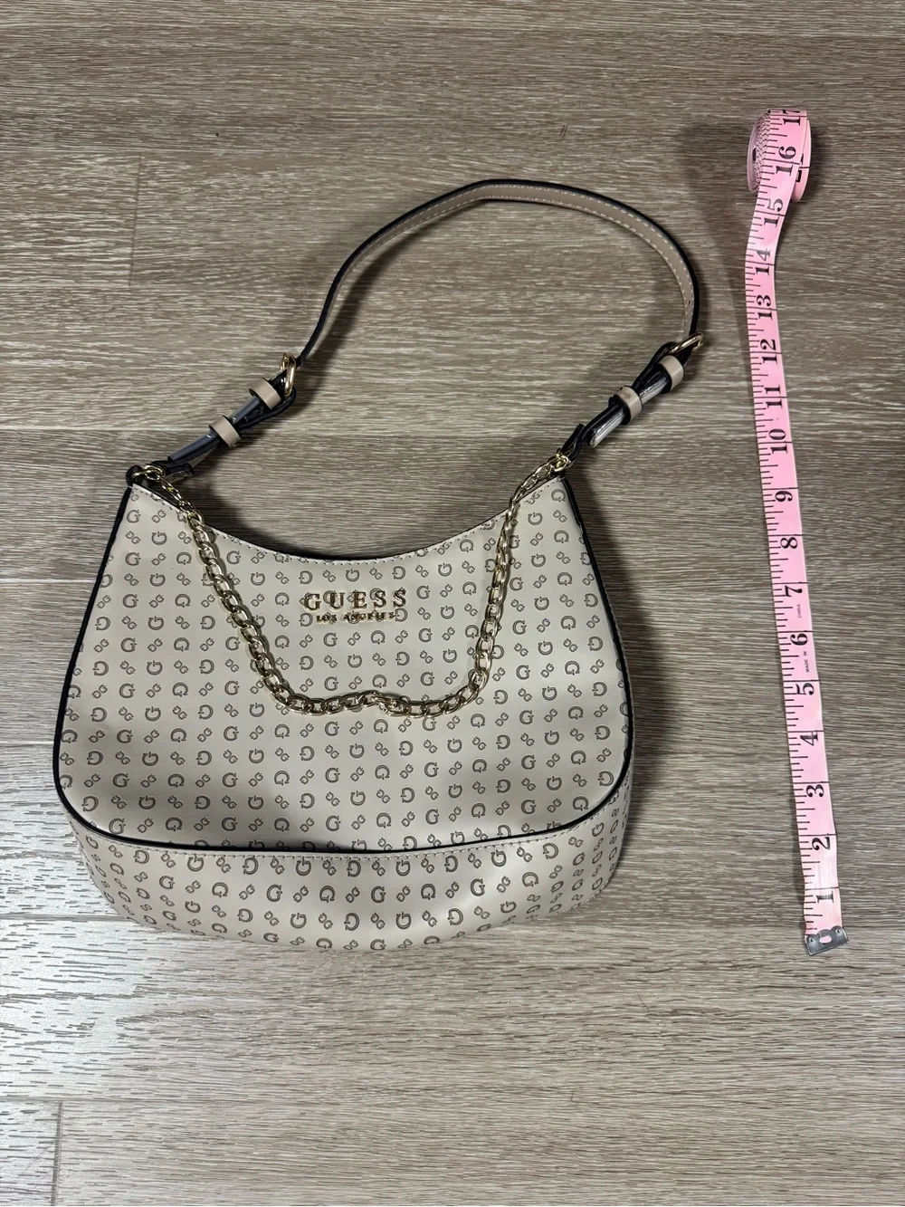 GUESS Cream Logo Hobo with Gold Chain Accent